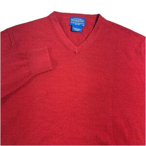 Pendleton Merino Wool Sweater Men L Red V Neck Long Sleeve Pullover Classic Prep